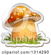 Poster, Art Print Of Sticker Styled Mushroom With Grass And A White Outline 2