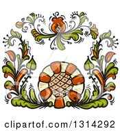 Clipart Of Green And Brown Floral Design Elements Royalty Free Vector Illustration