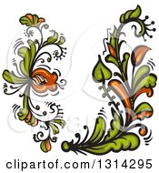 Poster, Art Print Of Green And Brown Floral Design Elements 2