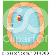 Poster, Art Print Of Cartoon Aerial View Of A Beach Ball In A Swimming Pool With Grass