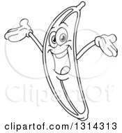 Clipart Of A Cartoon Happy Black And White Banana Character Welcoming Royalty Free Vector Illustration by yayayoyo