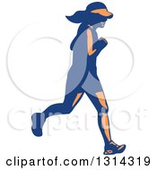 Poster, Art Print Of Retro Blue And Orange Female Marathon Runner
