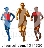 Poster, Art Print Of Retro Male Triathlete Or Marathon Runners