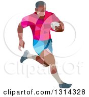 Poster, Art Print Of Retro Geometric Low Poly Rugby Player Running