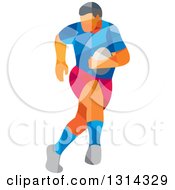 Poster, Art Print Of Retro Geometric Low Poly Rugby Player Running 2