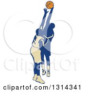 Poster, Art Print Of Retro Male Basketball Player Trying To Make A Shot And Being Blocked
