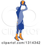 Clipart Of A Retro Male Basketball Player Doing A Jump Shot 4 Royalty Free Vector Illustration by patrimonio