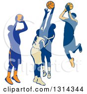 Poster, Art Print Of Retro Male Basketball Players Shooting And Blocking