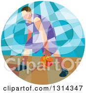 Poster, Art Print Of Retro Low Poly White Male Basketball Player Dribbling In A Circle