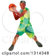 Poster, Art Print Of Retro Low Poly Black Male Basketball Player Holding The Ball