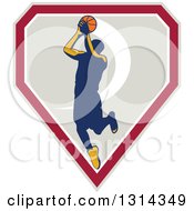 Poster, Art Print Of Retro Male Basketball Player Doing A Jump Shot In A Shield