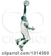 Poster, Art Print Of Retro Male Basketball Player Doing A Jump Shot