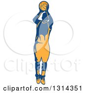 Clipart Of A Retro Male Basketball Player Doing A Jump Shot 2 Royalty Free Vector Illustration by patrimonio