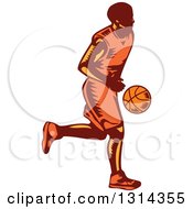 Poster, Art Print Of Retro Woodcut Male Basketball Player Dribbling 2