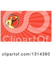 Clipart Of A Retro Male Chef Running With Coffee And Red Rays Background Or Business Card Design Royalty Free Illustration by patrimonio