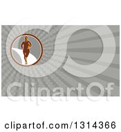 Clipart Of A Retro Male Marathon Runner And Gray Rays Background Or Business Card Design Royalty Free Illustration