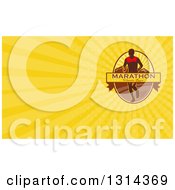 Poster, Art Print Of Retro Male Marathon Runner With A Banner Mountains And Yellow Rays Background Or Business Card Design