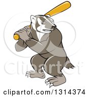 Poster, Art Print Of Cartoon Honey Badger Baseball Mascot Batting