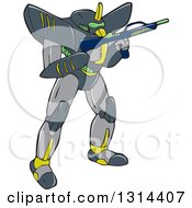 Clipart Of A Cartoon Mecha Robot Warrior Holding A Gun Royalty Free Vector Illustration by patrimonio