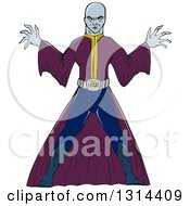Cartoon Bald Sorcerer Casting A Spell