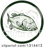 Cartoon Largemouth Bass Fish In A Circle