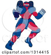 Poster, Art Print Of Cartoon Mecha Robot Warrior Aiming A Gun