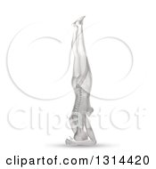 Poster, Art Print Of 3d Anatomical Woman In A Head Stand Yoga Pose With Visible Spine And Skeleton On White
