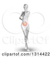 Clipart Of A 3d Medical Anatomical Female With Glowing Stomach Pain On White Royalty Free Illustration by KJ Pargeter