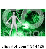 Poster, Art Print Of 3d Medical Anatomical Male Over A Green Dna And Virus Background