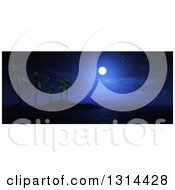 Poster, Art Print Of Full Moon In The Night Sy Over A Tropical Palm Tree Island