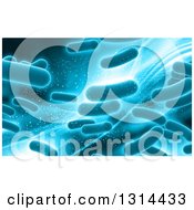 Clipart Of A Background Of 3d Blue Virus Cells And Waves Royalty Free Illustration
