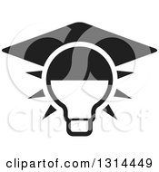Poster, Art Print Of Black And White Shining Light Bulb With A Graduation Cap