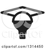 Clipart Of A Black And White Light Bulb With A Graduation Cap Royalty Free Vector Illustration