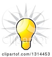 Poster, Art Print Of Shining Bright Yellow Light Bulb And Gray Rays