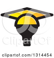 Clipart Of A Black Light Bulb With A Yellow Graduation Cap Royalty Free Vector Illustration