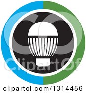Poster, Art Print Of White Led Light Bulb In A Round Black Green White And Blue Icon