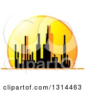 Poster, Art Print Of Silhouetted City Skyline Of Highrises Against An Orange Sunset