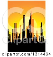 Poster, Art Print Of Silhouetted City Skyline At Sunset
