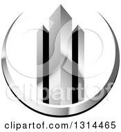 Clipart Of A 3d Skyscraper Buildings In A Silver Swoosh Royalty Free Vector Illustration