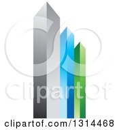 Poster, Art Print Of 3d Silver Blue And Green Skyscraper Buildings Or Bar Graph