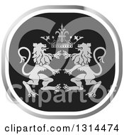 Poster, Art Print Of Black Silver And White Rampant Male Lion And Crown Icon