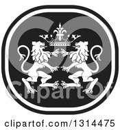 Poster, Art Print Of Black And White Rampant Male Lion And Crown Icon