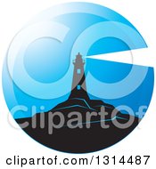 Clipart Of A Black Lighthouse With A Shining Beacon In A Blue Round Circle Royalty Free Vector Illustration by Lal Perera