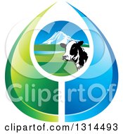 Clipart Of A Dairy Cow Head Over A Meadow In A Green And Blue Droplet Shape Royalty Free Vector Illustration by Lal Perera