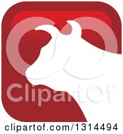 Poster, Art Print Of White Silhouetted Bull Head Over A Red Square Icon