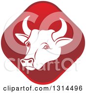 Clipart Of A White Bull Head Over A Red Diamond Icon Royalty Free Vector Illustration by Lal Perera