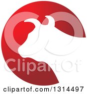 Poster, Art Print Of White Silhouetted Bull Head Over A Red Circle Icon