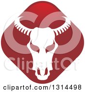 Clipart Of A White Bull Skull Over A Red Diamond Icon Royalty Free Vector Illustration