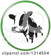 Poster, Art Print Of Black And White Dairy Cow Head In A Green Round Circle Icon