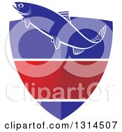 Clipart Of A Fish Over A Blue White And Red Shield Royalty Free Vector Illustration